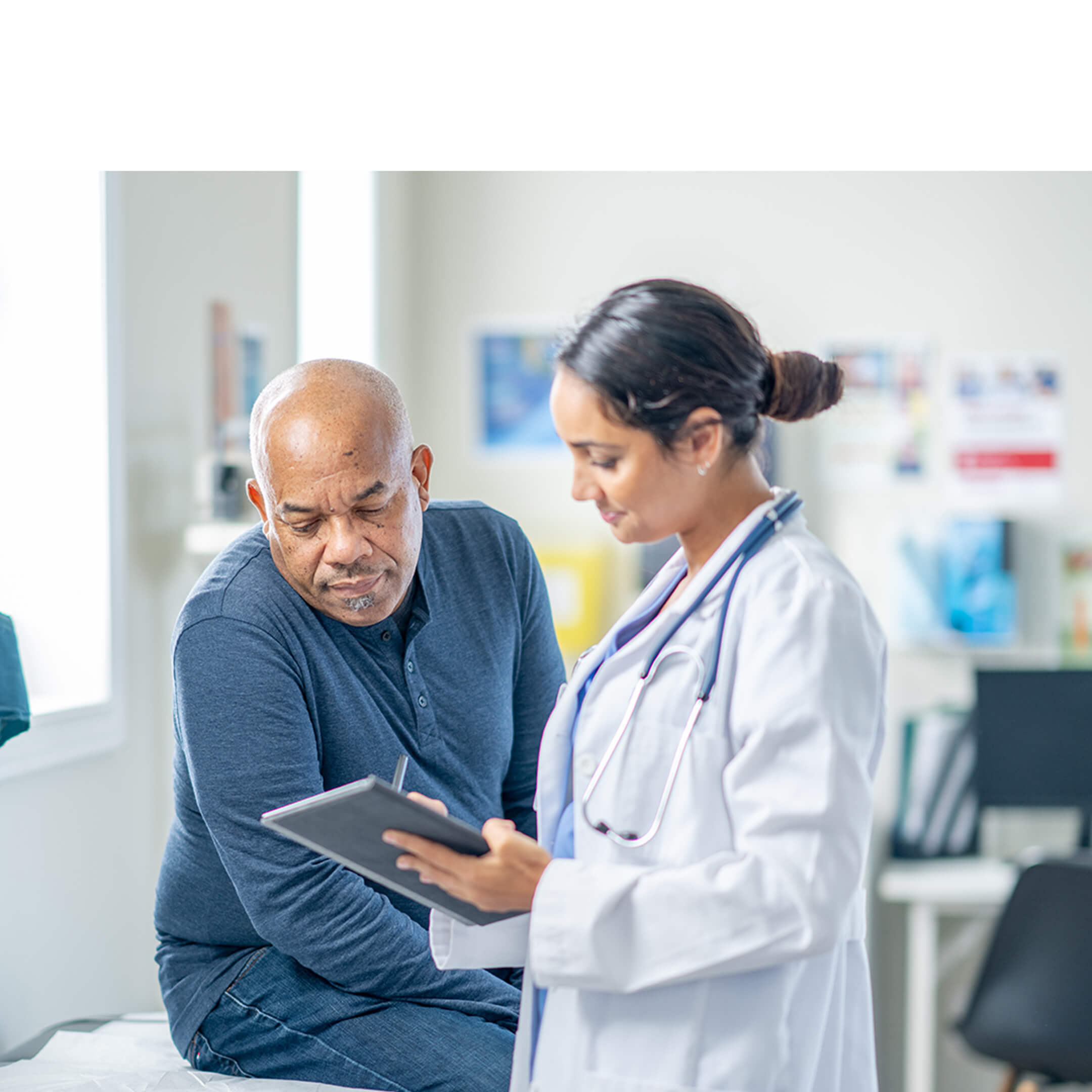 A patient talking to a doctor